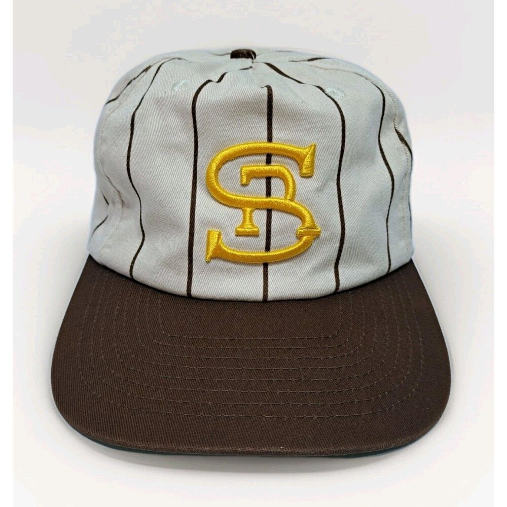 Seager Snapback Baseball Hat Cap Pin Striped Brown Beige Western Vintage